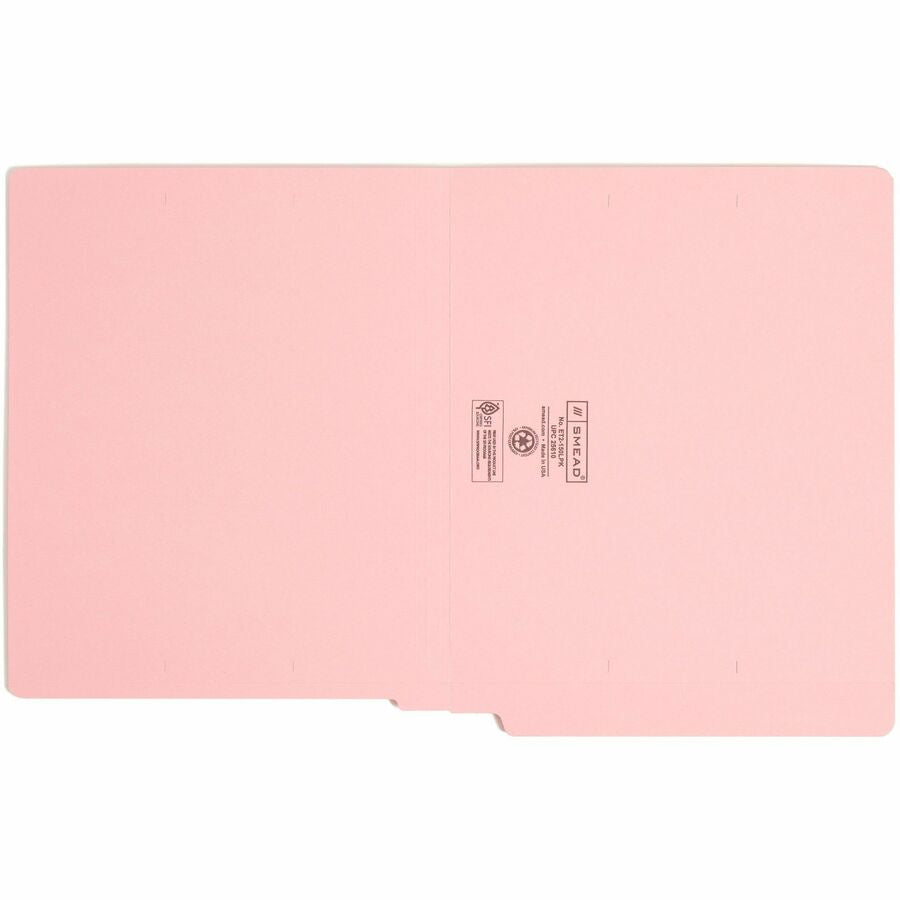 Smead Shelf-Master Straight Tab Cut Letter Recycled End File Folder - 8 1/2’’ x 11’’ - 11 pt. - 2 Plys - Pink