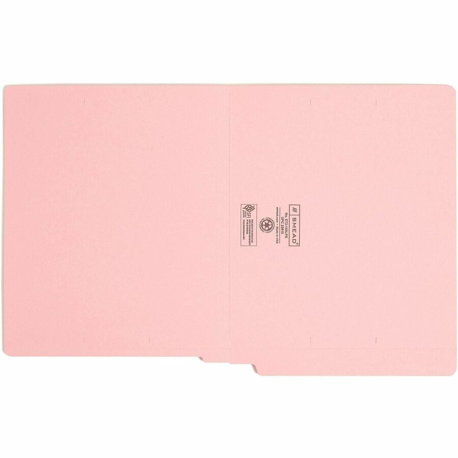 Smead Shelf-Master Straight Tab Cut Letter Recycled End File Folder - 8 1/2’’ x 11’’ - 11 pt. - 2 Plys - Pink