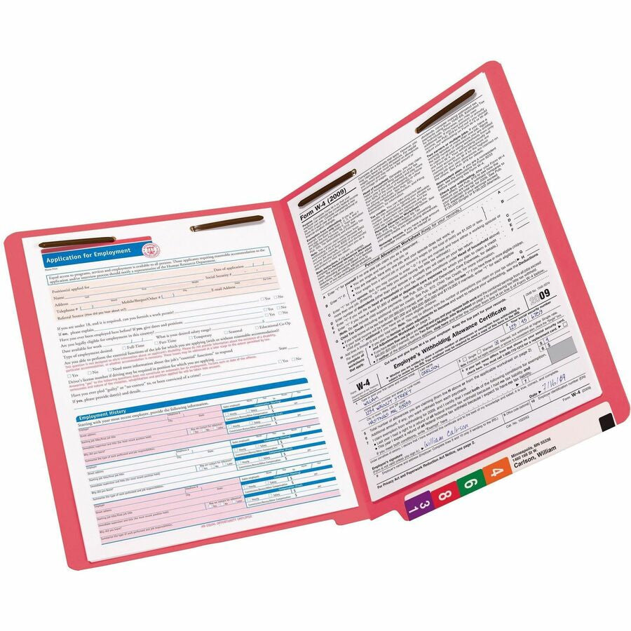 Smead Shelf-Master Straight Tab Cut Letter Recycled Fastener Folder - 8 1/2’’ x 11’’ - 3/4’’ Expansion - 2 2B