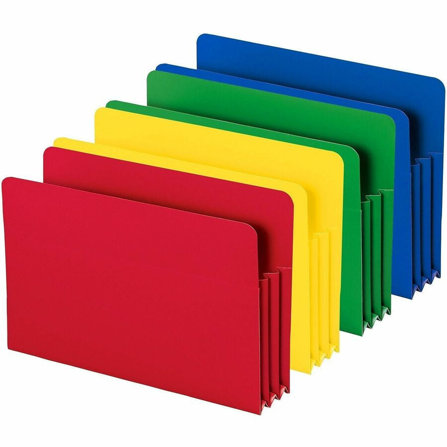 Smead Straight Tab Cut Legal File Pocket - 8 1/2’’ x 14’’ - 3 Expansion - Polypropylene - Blue Green Red Yellow - 4