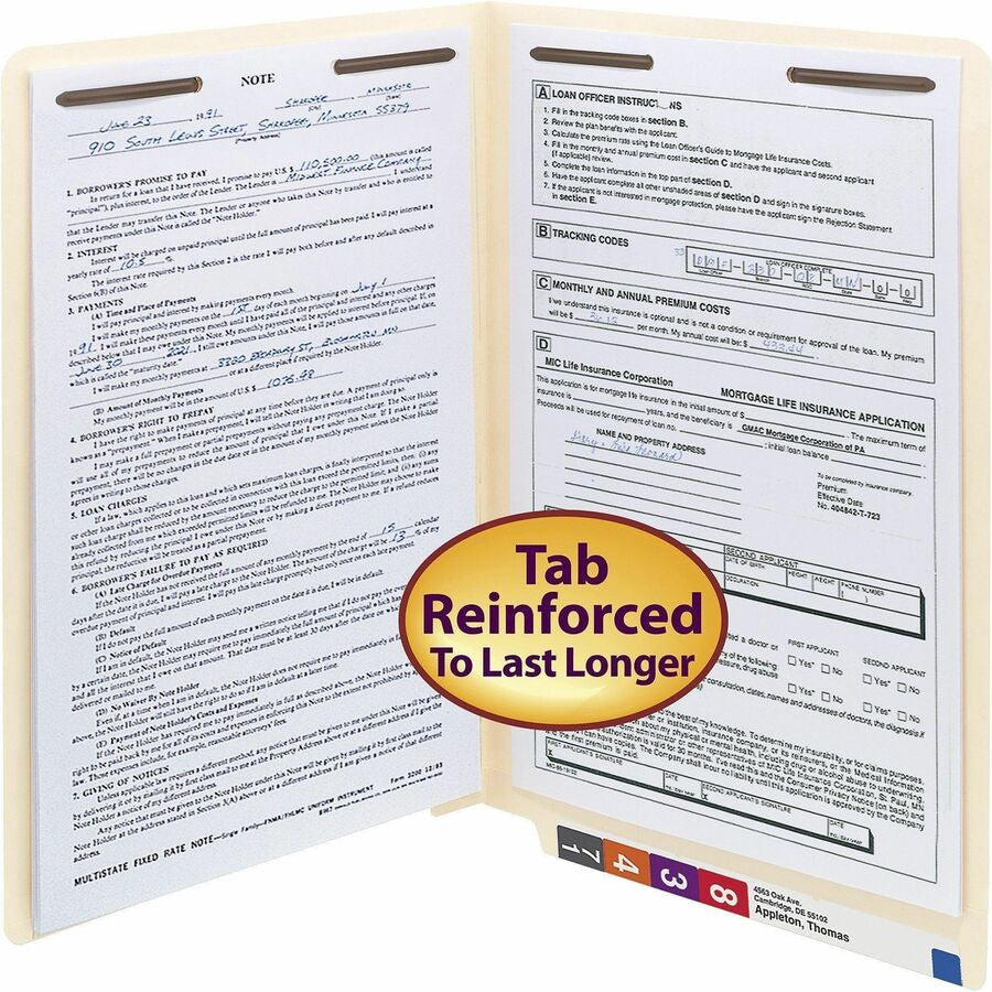 Smead Straight Tab Cut Legal Recycled Fastener Folder - 8 1/2’’ x 14’’ - 3/4’’ Expansion - 2 2B Fastener(s) - 2’’