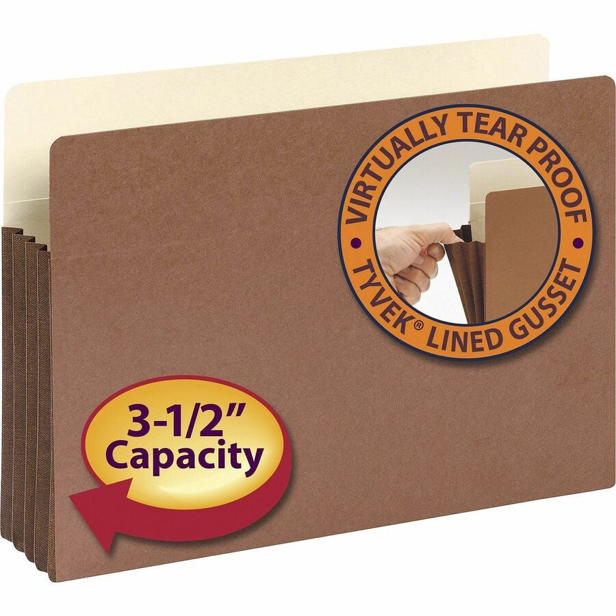 Smead Straight Tab Cut Legal Recycled File Pocket - 8 1/2’’ x 14’’ - 3 Expansion - Top Location - 12.5 pt. - Redrope