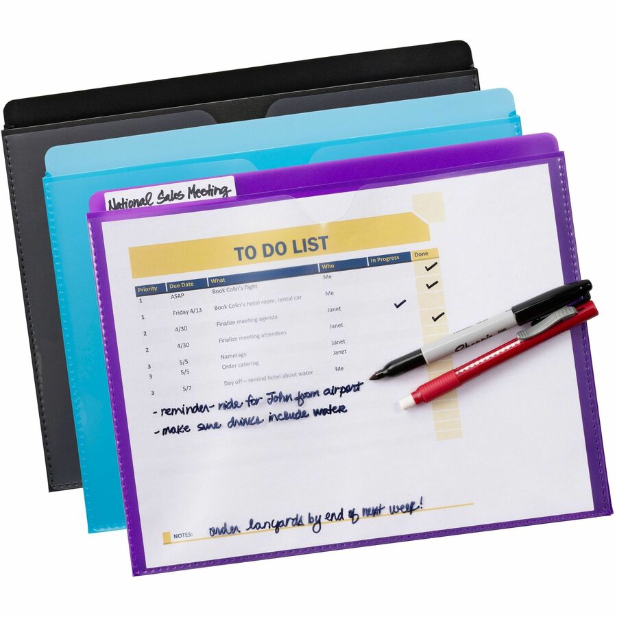 Smead Straight Tab Cut Letter File Jacket - 8 1/2’’ x 11’’ - 1’’ Expansion - Purple Teal Black - 6 / Pack - Expanding