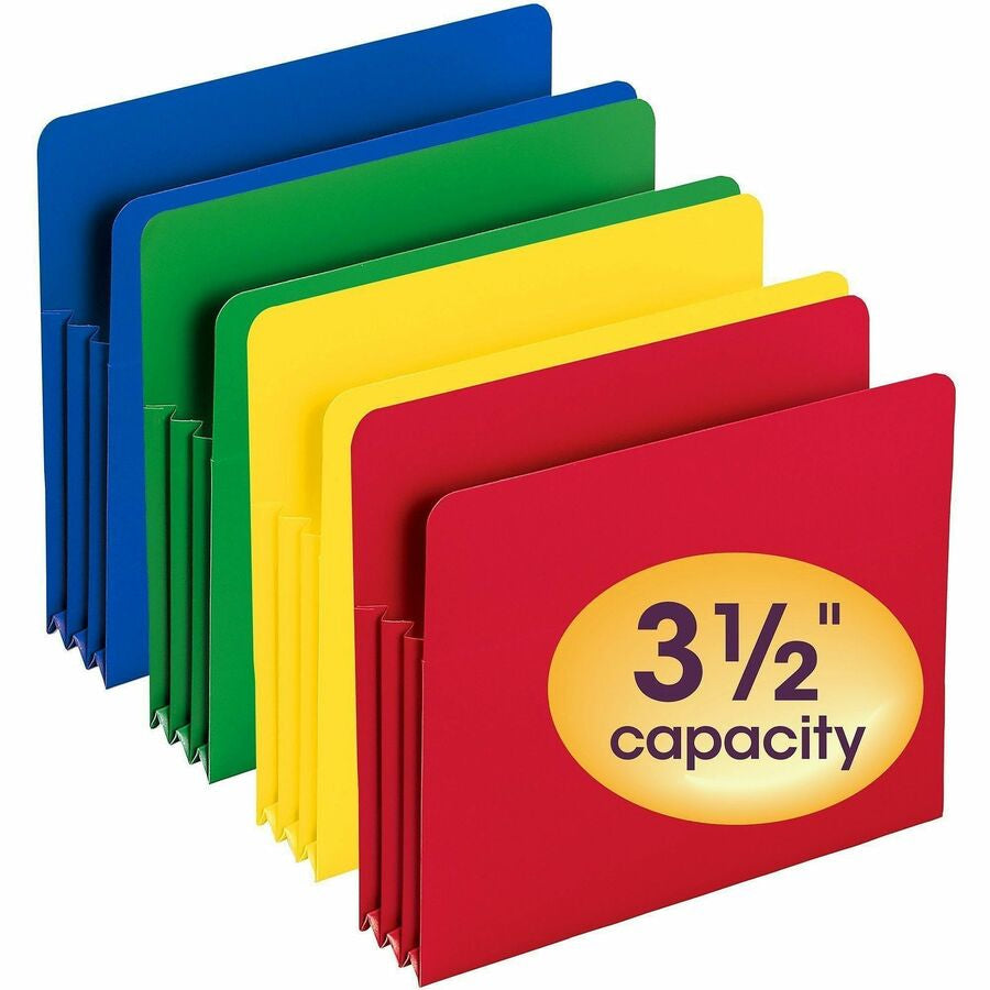 Smead Straight Tab Cut Letter File Pocket - 8 1/2’’ x 11’’ - 3 Expansion - Polypropylene - Blue Green Red Yellow - 4