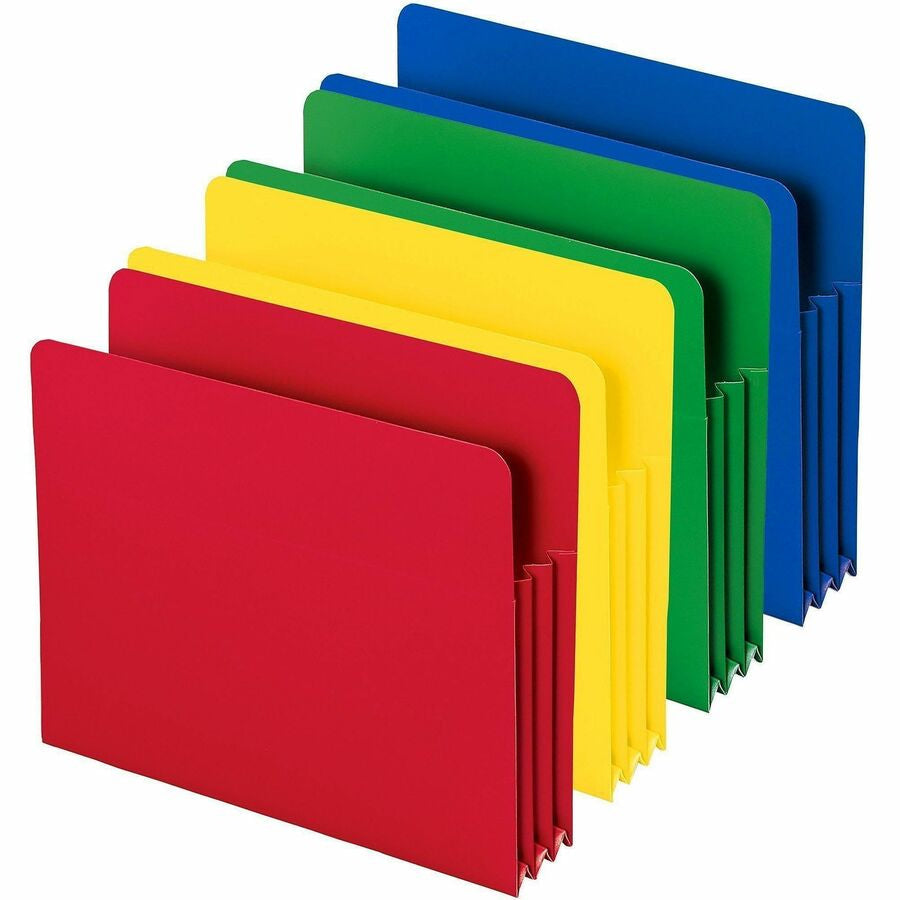 Smead Straight Tab Cut Letter File Pocket - 8 1/2’’ x 11’’ - 3 Expansion - Polypropylene - Blue Green Red Yellow - 4