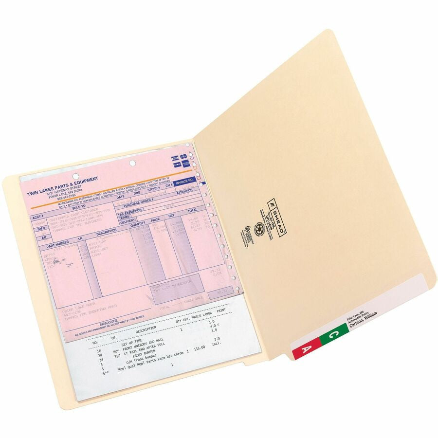 Smead Straight Tab Cut Letter Recycled End File Folder - 8 1/2’’ x 11’’ - 3/4’’ Expansion - 11 pt. - 1 Plys - Manila