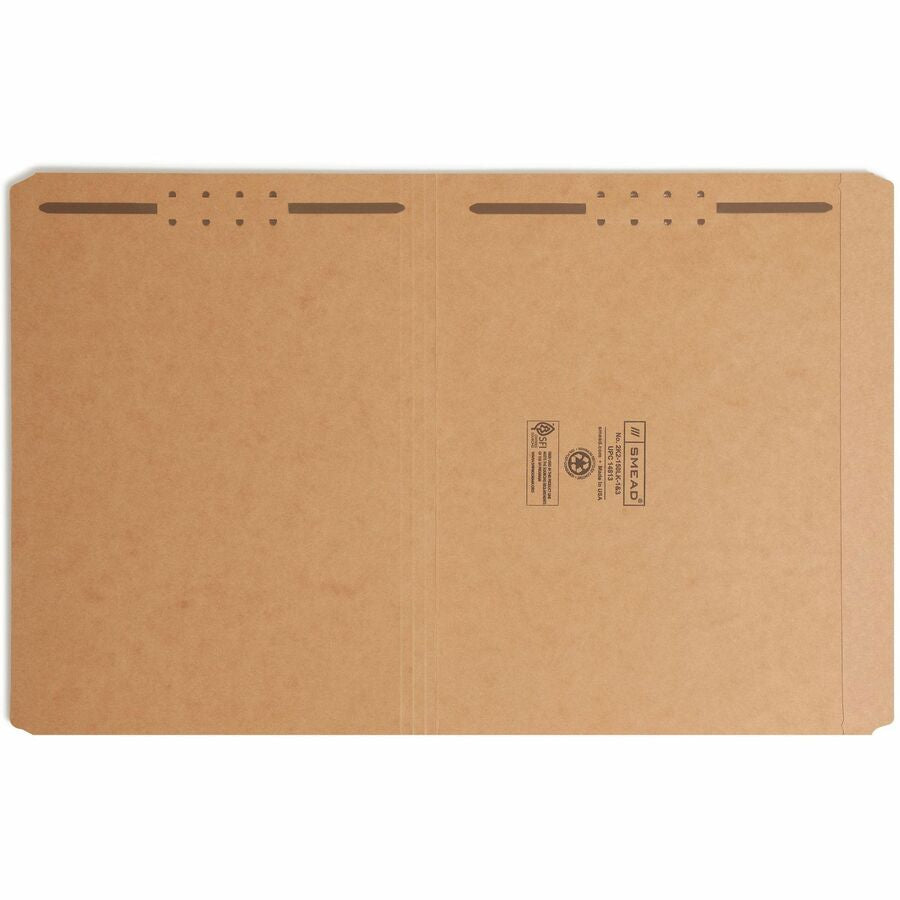 Smead Straight Tab Cut Letter Recycled Fastener Folder - 8 1/2’’ x 11’’ - 2 2K Fastener(s) - 11 pt. - Plys - Kraft