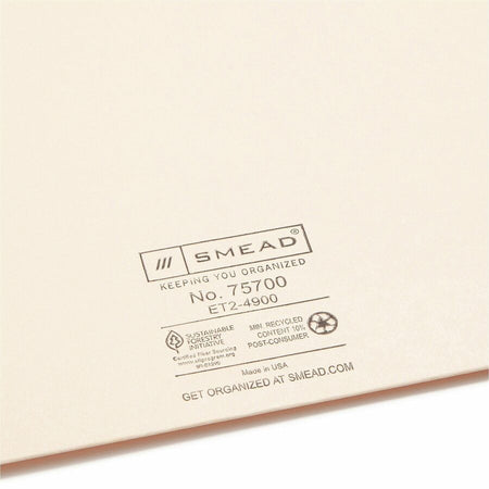 Smead Straight Tab Cut Letter Recycled File Jacket - 8 1/2’’ x 11’’ - 11 pt. - 2 Plys - Manila - 10% - 100 / Box - End