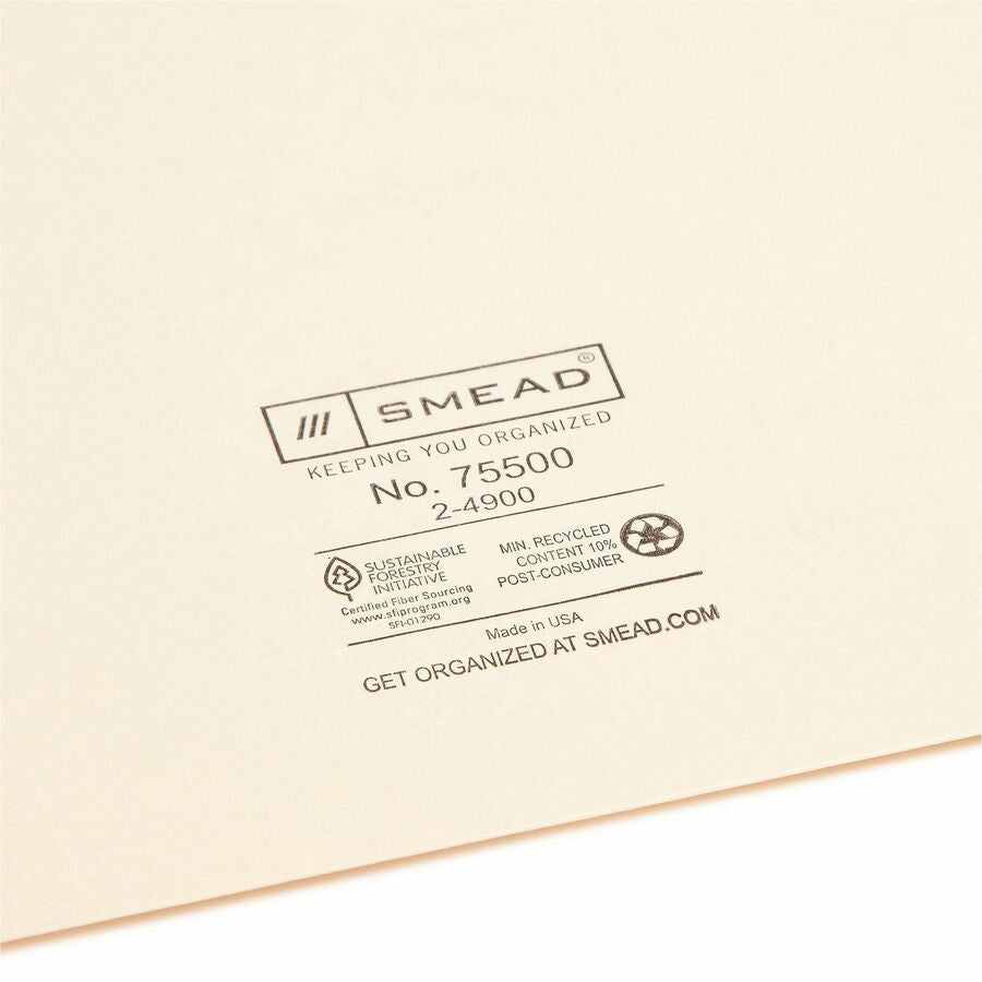 Smead Straight Tab Cut Letter Recycled File Jacket - 8 1/2’’ x 11’’ - 11 pt. - 2 Plys - Manila - Reinforced Slip