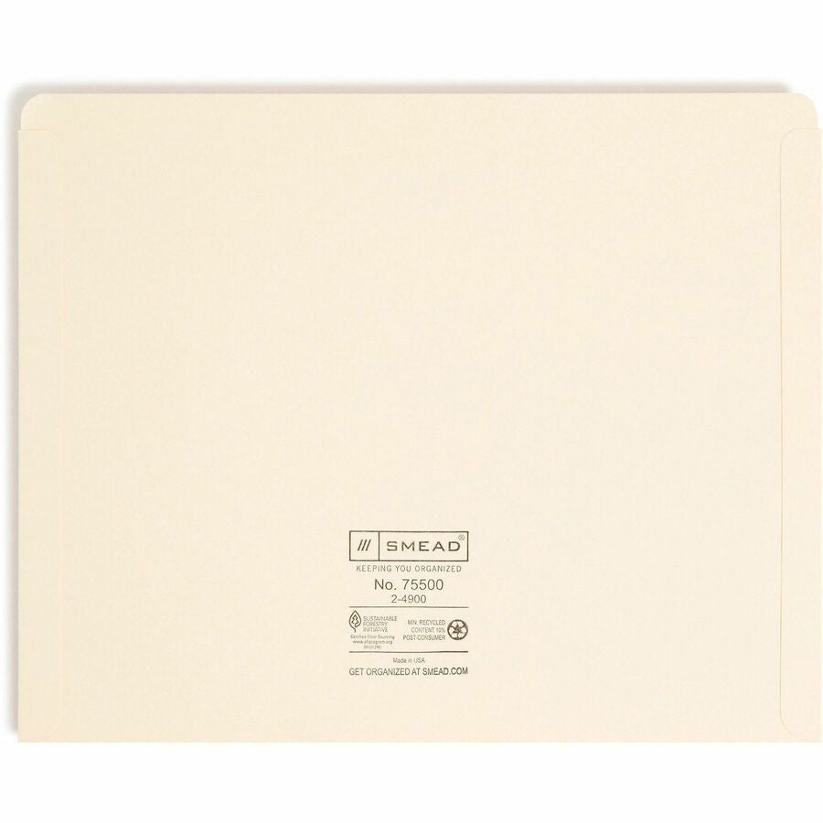 Smead Straight Tab Cut Letter Recycled File Jacket - 8 1/2’’ x 11’’ - 11 pt. - 2 Plys - Manila - Reinforced Slip