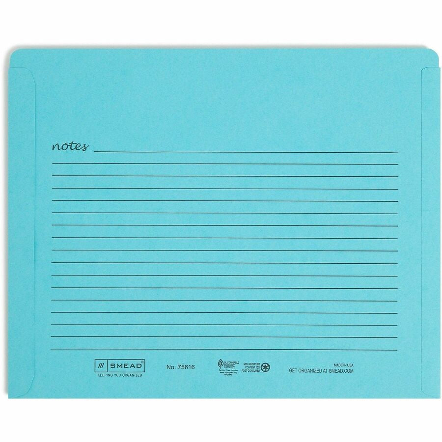Smead Straight Tab Cut Letter Recycled File Jacket - 8 1/2’’ x 11’’ - 2 Plys - Aqua Goldenrod Pink Yellow - Preprinted