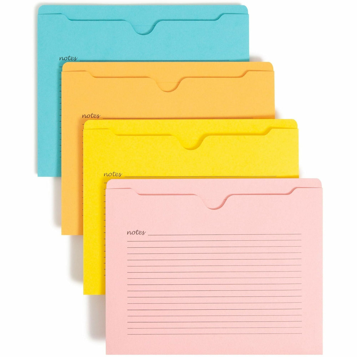 Smead Straight Tab Cut Letter Recycled File Jacket - 8 1/2’’ x 11’’ - 2 Plys - Aqua Goldenrod Pink Yellow - Preprinted