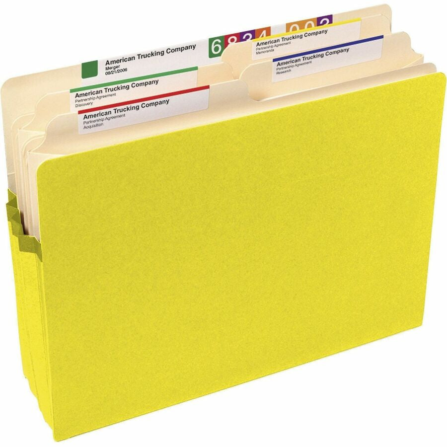 Smead Straight Tab Cut Letter Recycled File Pocket - 8 1/2’’ x 11’’ - 3 Expansion - Top Location - Card Stock - Yellow
