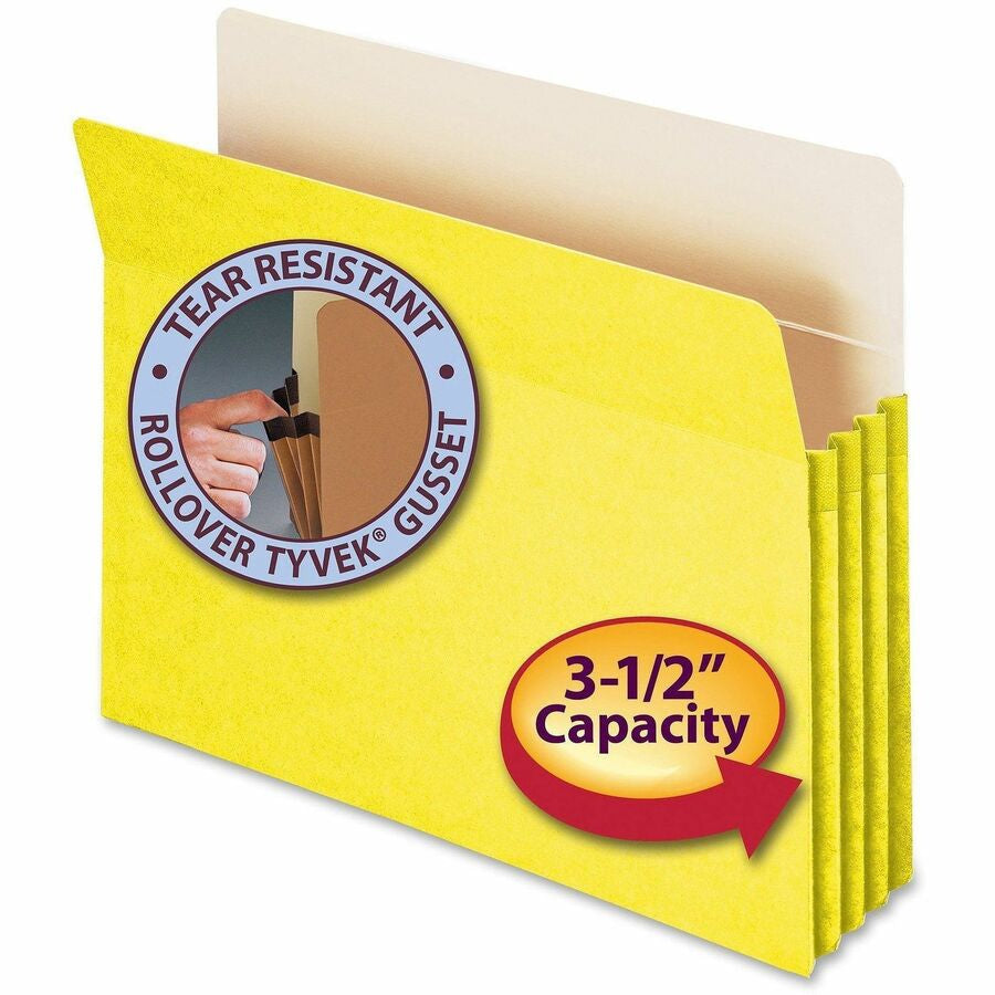 Smead Straight Tab Cut Letter Recycled File Pocket - 8 1/2’’ x 11’’ - 3 Expansion - Top Location - Card Stock - Yellow