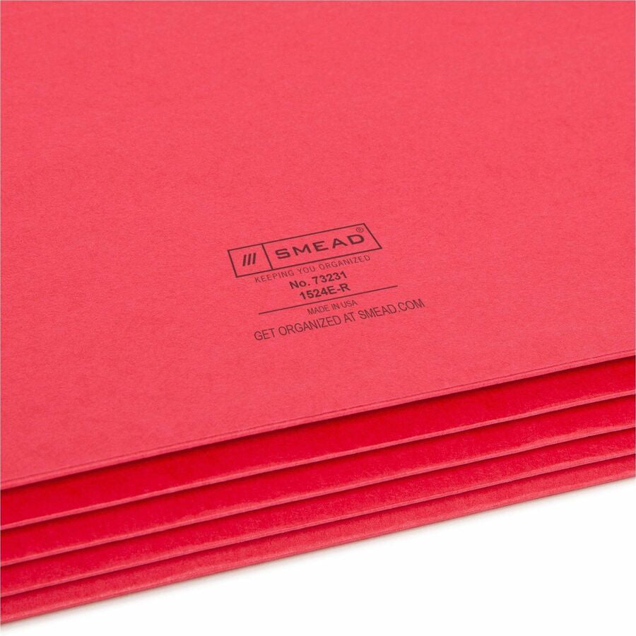 Smead Straight Tab Cut Letter Recycled File Pocket - 8 1/2’’ x 11’’ - 3 Expansion - Top Location - 9 pt. - Red - Filing