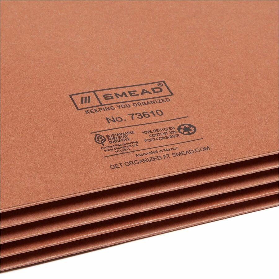 Smead Straight Tab Cut Letter Recycled File Pocket - 8 1/2’’ x 11’’ - 3 Expansion - 2 Plys - Redrope - Tear Resistant