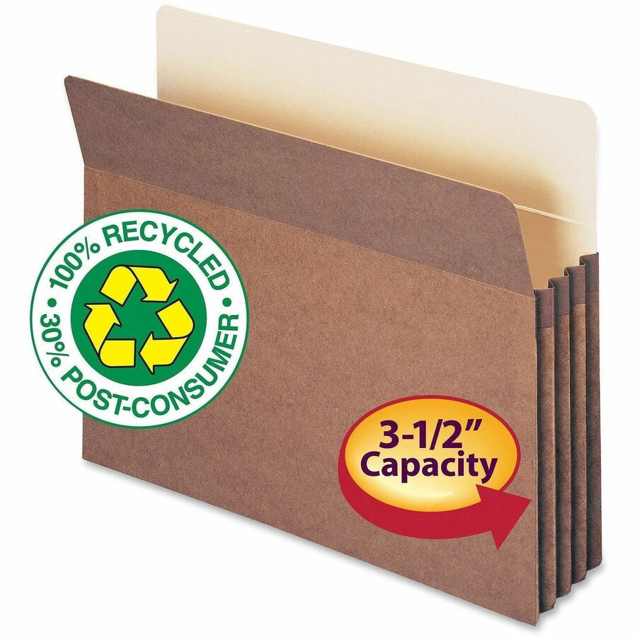 Smead Straight Tab Cut Letter Recycled File Pocket - 8 1/2’’ x 11’’ - 3 Expansion - Redrope - Tear Proof Gusset