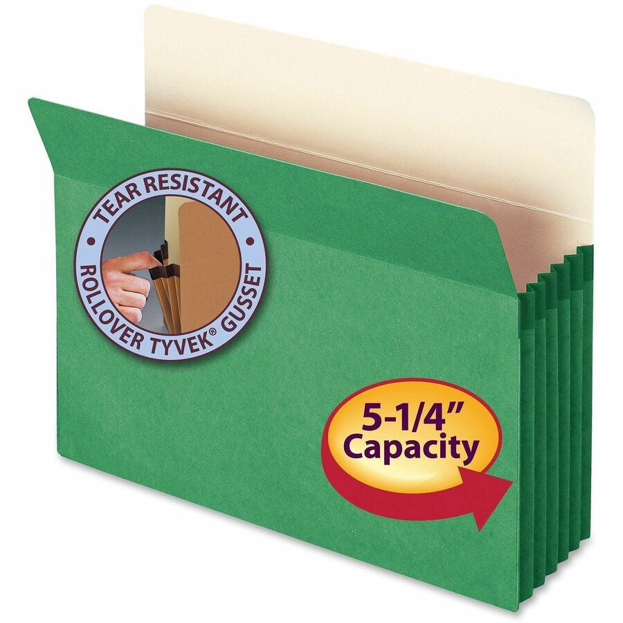 Smead Straight Tab Cut Letter Recycled File Pocket - 8 1/2’’ x 11’’ - 5 1/4’’ Expansion - Top Location - 9 pt. - Green