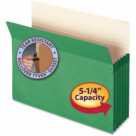 Smead Straight Tab Cut Letter Recycled File Pocket - 8 1/2’’ x 11’’ - 5 1/4’’ Expansion - Top Location - 9 pt. - Green