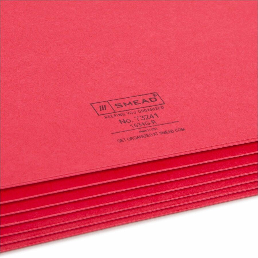 Smead Straight Tab Cut Letter Recycled File Pocket - 8 1/2’’ x 11’’ - 5 1/4’’ Expansion - Top Location - Red - Tear