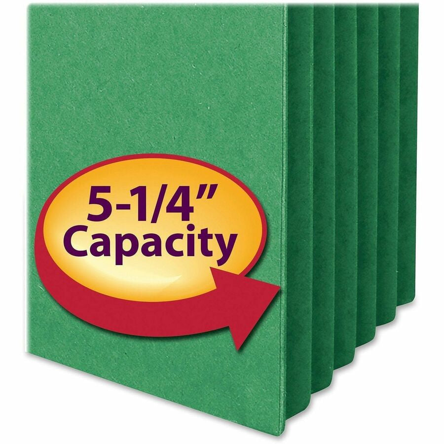 Smead Straight Tab Cut Letter Recycled File Pocket - 8 1/2’’ x 11’’ - 5 1/4’’ Expansion - Top Location - 9 pt. - Green