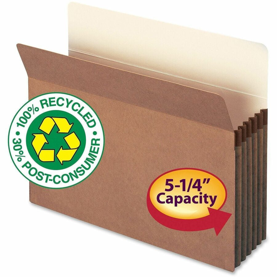 Smead Straight Tab Cut Letter Recycled File Pocket - 8 1/2’’ x 11’’ - 5 1/4’’ Expansion - Redrope - Tear Proof Gusset