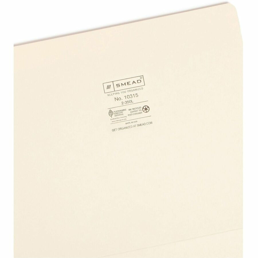 Smead Straight Tab Cut Letter Recycled Top Tab File Folder - Right