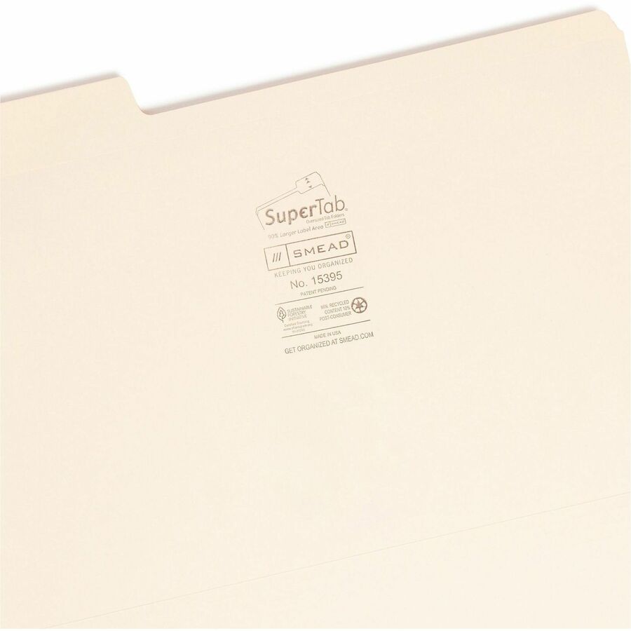Smead SuperTab 1/3 Tab Cut Legal Recycled Top Tab File Folder - Right
