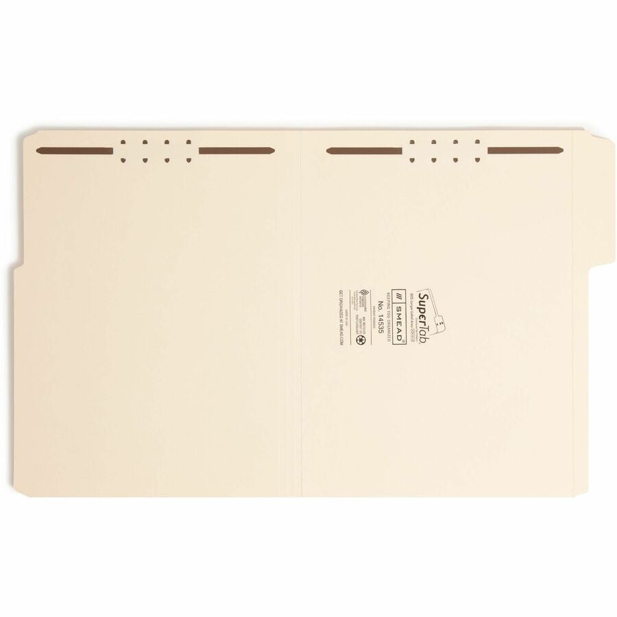 Smead SuperTab 1/3 Tab Cut Letter Recycled Fastener Folder - 8 1/2’’ x 11’’ - 3/4’’ Expansion - 2 2K Fastener(s)