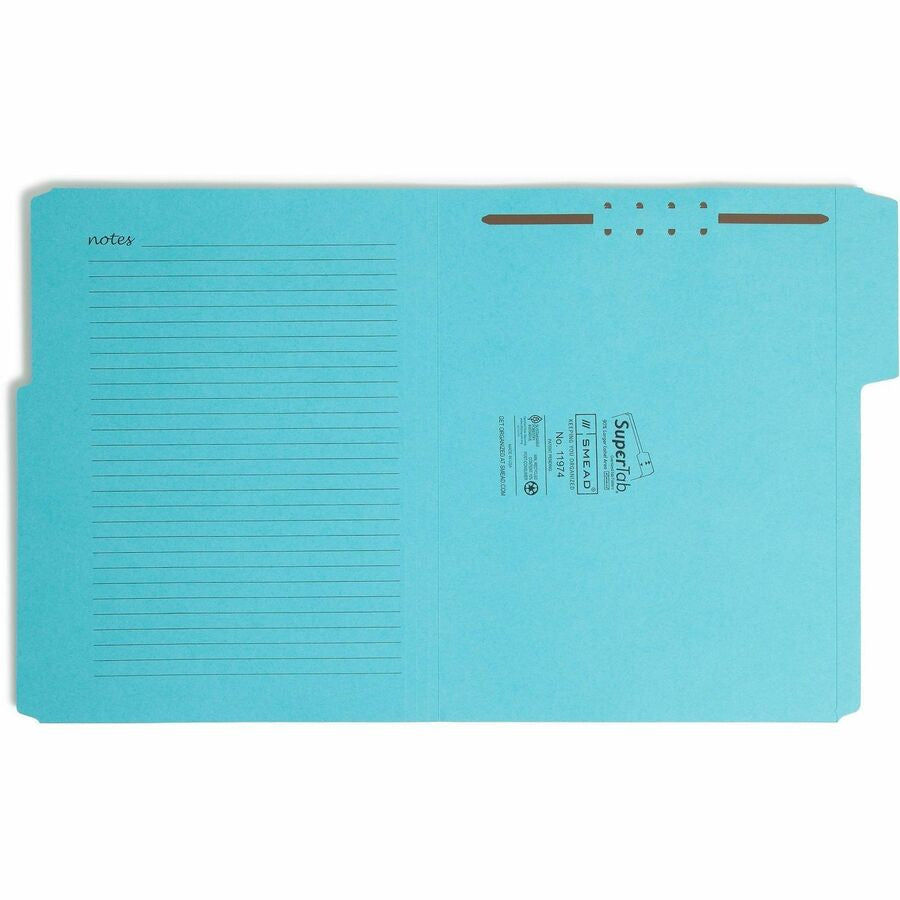 Smead SuperTab 1/3 Tab Cut Letter Recycled Fastener Folder - 8 1/2’’ x 11’’ - 1 2K Fastener(s) - Top Location - 11 pt.