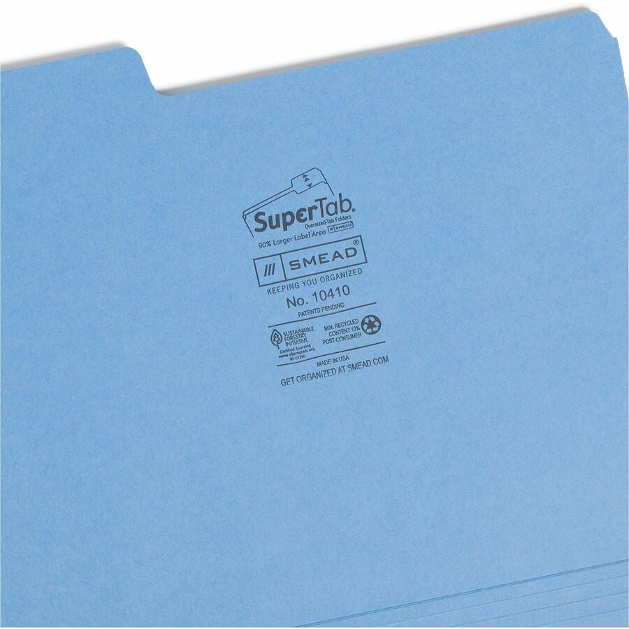 Smead SuperTab 1/3 Tab Cut Letter Recycled Top Tab File Folder - Right