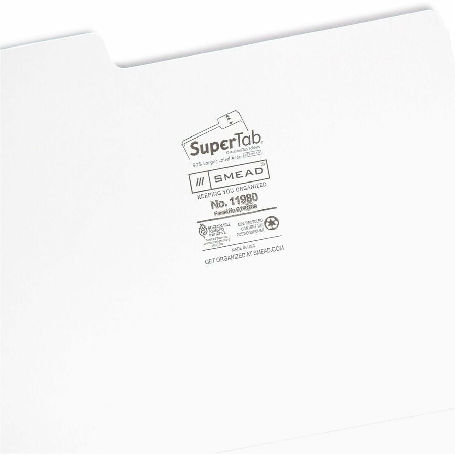 Smead SuperTab 1/3 Tab Cut Letter Recycled Top Tab File Folder - Right