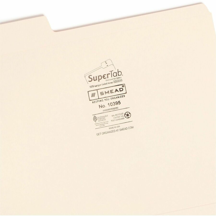 Smead SuperTab 1/3 Tab Cut Letter Recycled Top Tab File Folder - Right