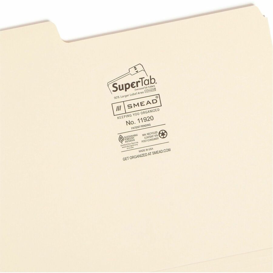 Smead SuperTab 1/3 Tab Cut Letter Recycled Top Tab File Folder - Right
