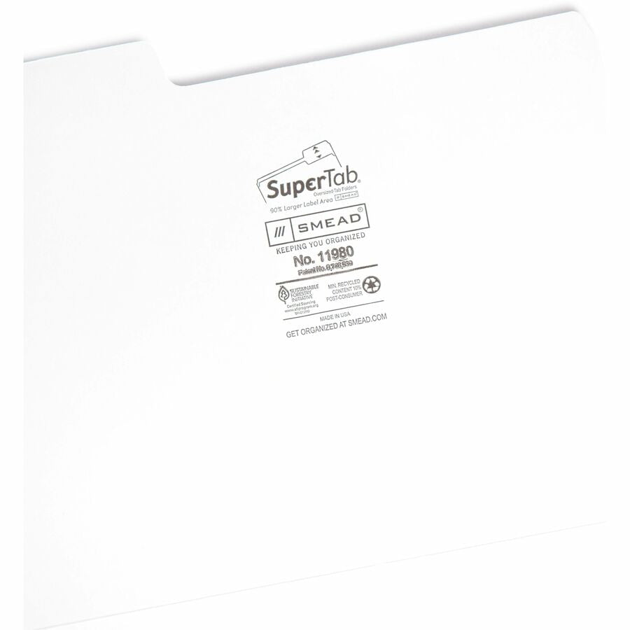 Smead SuperTab File Folders: 1/3 Tab Cut Letter Size 100/Box - Top Folders