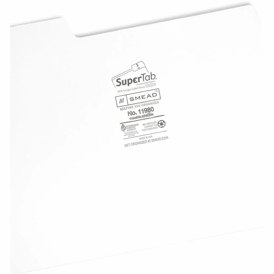 Smead SuperTab File Folders: 1/3 Tab Cut Letter Size 100/Box - Top Folders