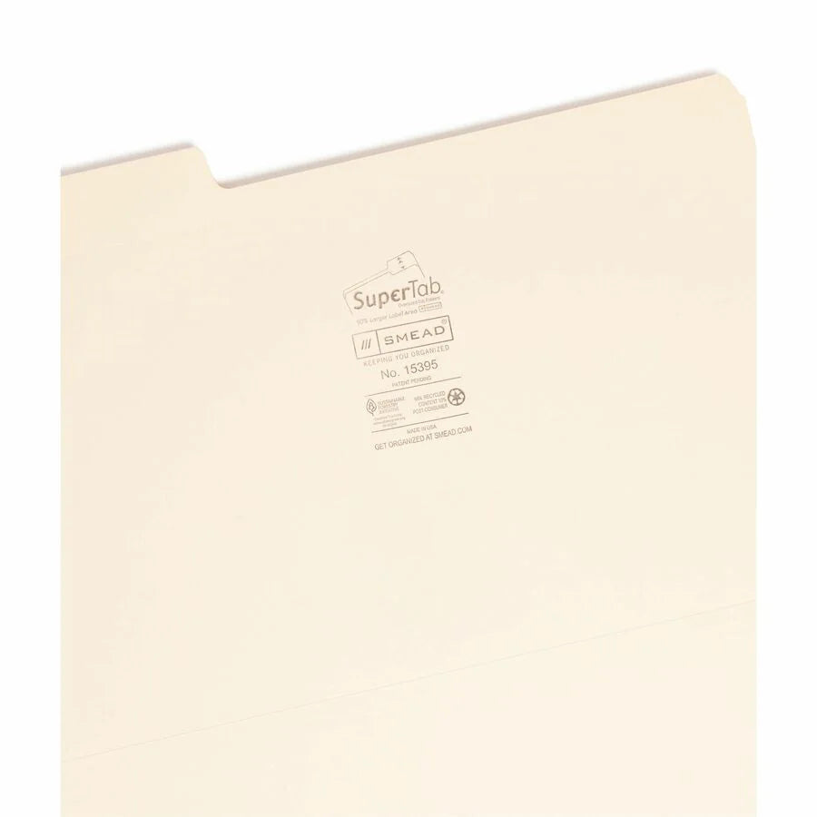 Smead SuperTab Legal File Folders - 1/3 Tab Cut 8.5’’ x 14’’ 100/Box - Top