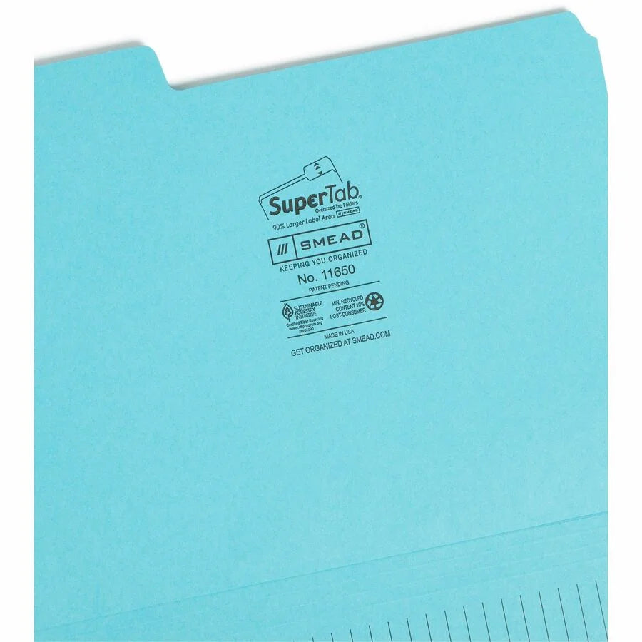 Smead SuperTab Recycled File Folders - Durable Top Tab Letter Size - Assorted Colors - 12/Pack