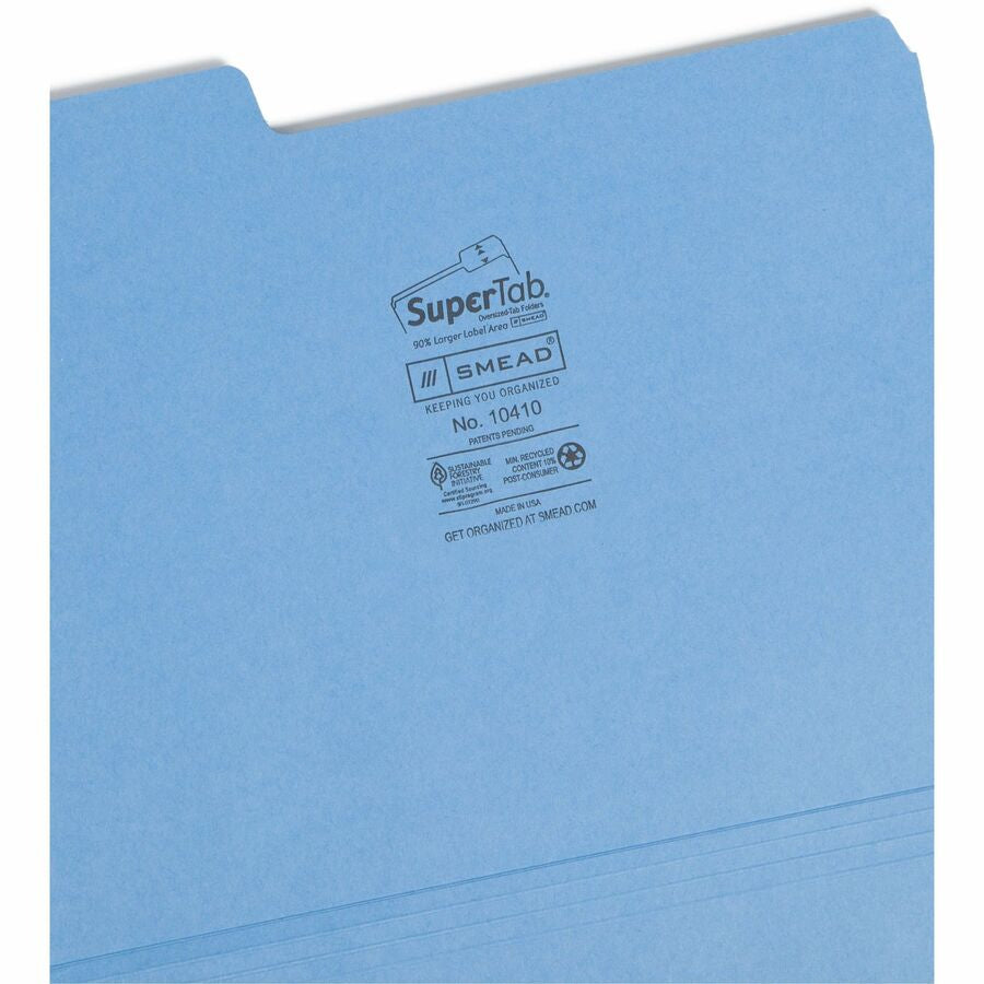 Smead SuperTab Recycled File Folders - Heavyweight Durable - 50/Box - Top Tab