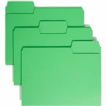 Smead SuperTab Recycled File Folders - Letter Size 1/3 Tab Cut - Green - 100/Box - Top