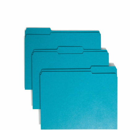 Smead Teal Recycled File Folders - 1/3 Tab Cut - Letter Size - 100/Box - Top