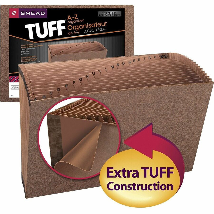 Smead TUFF Legal Recycled Expanding File - 8 1/2’’ x 14’’ - 7/8’’ Expansion - 21 Pocket(s) - Redrope - Files