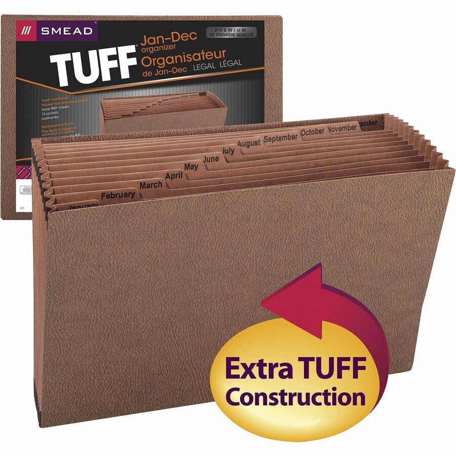 Smead TUFF Legal Recycled Expanding File - 8 1/2’’ x 14’’ - 7/8’’ Expansion - 12 Pocket(s) - Redrope - Files