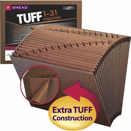 Smead TUFF Letter Recycled Expanding File - 8 1/2’’ x 11’’ - 7/8’’ Expansion - 31 Pocket(s) - Redrope - Reinforced