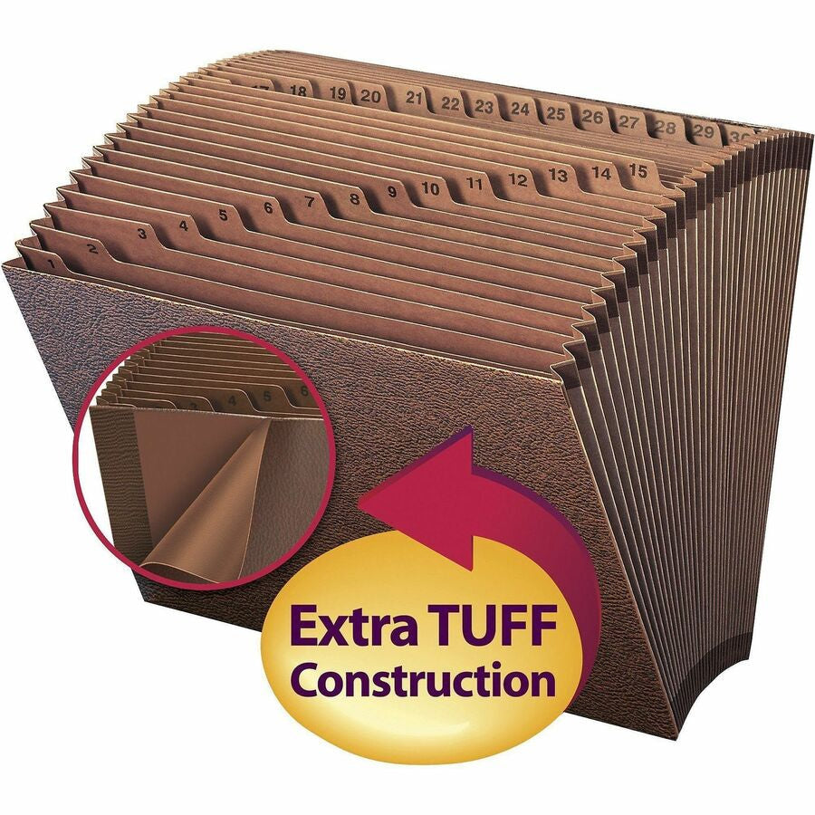 Smead TUFF Letter Recycled Expanding File - 8 1/2’’ x 11’’ - 7/8’’ Expansion - 31 Pocket(s) - Redrope - Reinforced