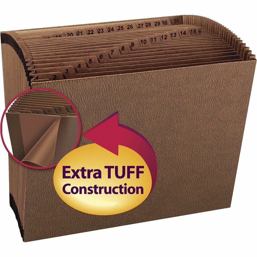 Smead TUFF Letter Recycled Expanding File - 8 1/2’’ x 11’’ - 7/8’’ Expansion - 31 Pocket(s) - Redrope - Reinforced