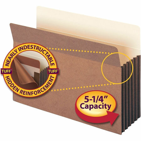 Smead TUFF Straight Tab Cut Legal Recycled File Pocket - 8 1/2’’ x 14’’ - 5 1/4’’ Expansion - Redrope - Filing Jackets