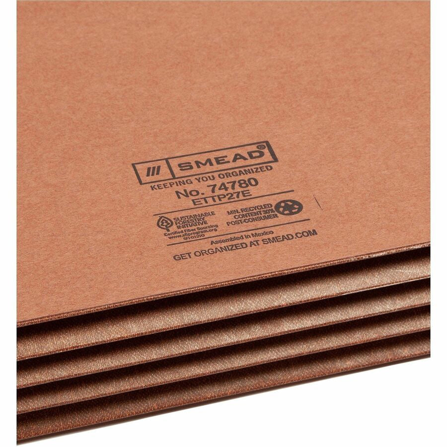 Smead TUFF Straight Tab Cut Legal Recycled File Pocket - 8 1/2’’ x 14’’ - 3 Expansion - 16.5 pt. - 2 Plys - Redrope