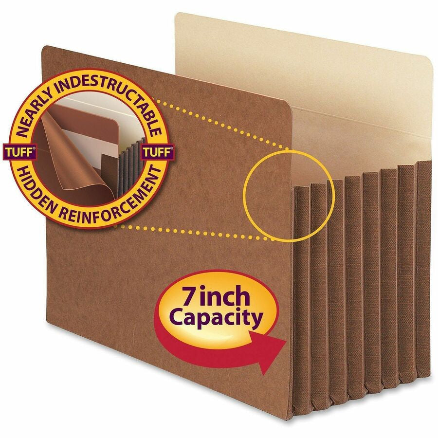 Smead TUFF Straight Tab Cut Letter Recycled File Pocket - 8 1/2’’ x 11’’ - 7’’ Expansion - 12.5 pt. - Redrope - Filing