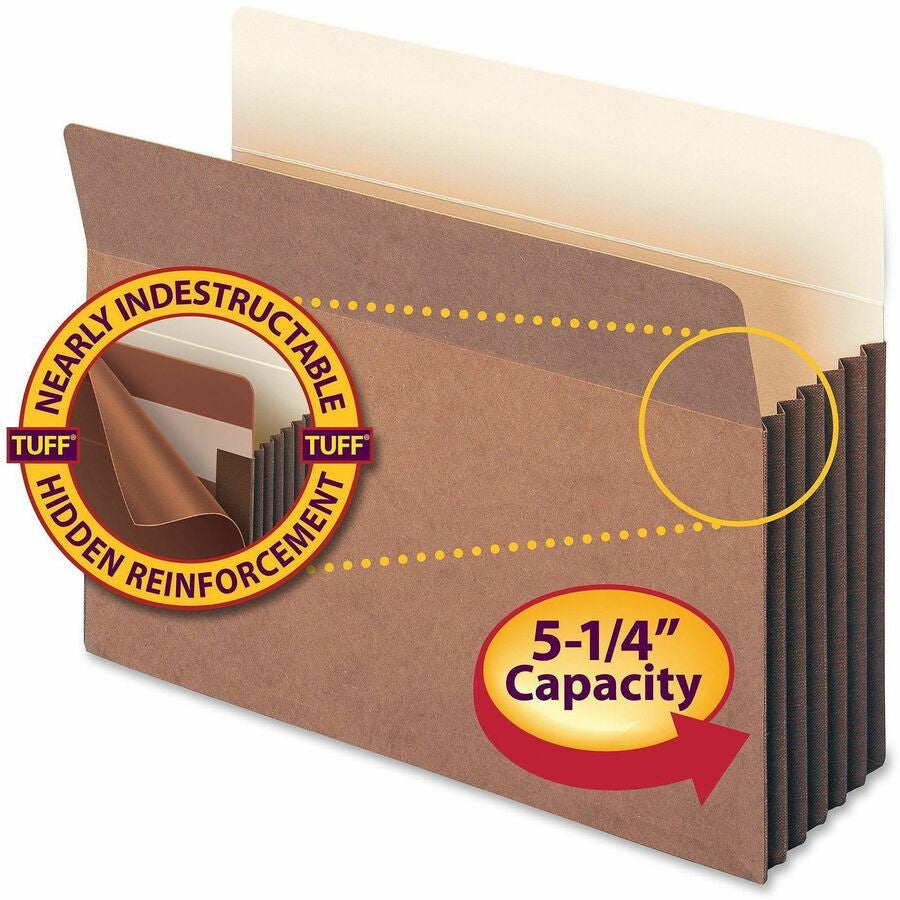 Smead TUFF Straight Tab Cut Letter Recycled File Pocket - 8 1/2’’ x 11’’ - 5 1/4’’ Expansion - 11 pt. - Redrope